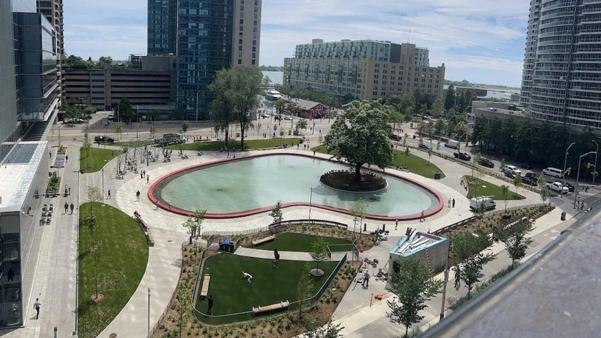 Ariel view of Love Park Toronto’s famous love shaped pool