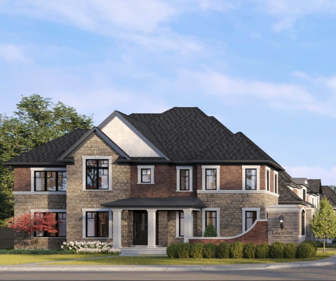 Front view of a luxury home in the Lake Pointe Community of Stoney Creek by DeSantis Homes