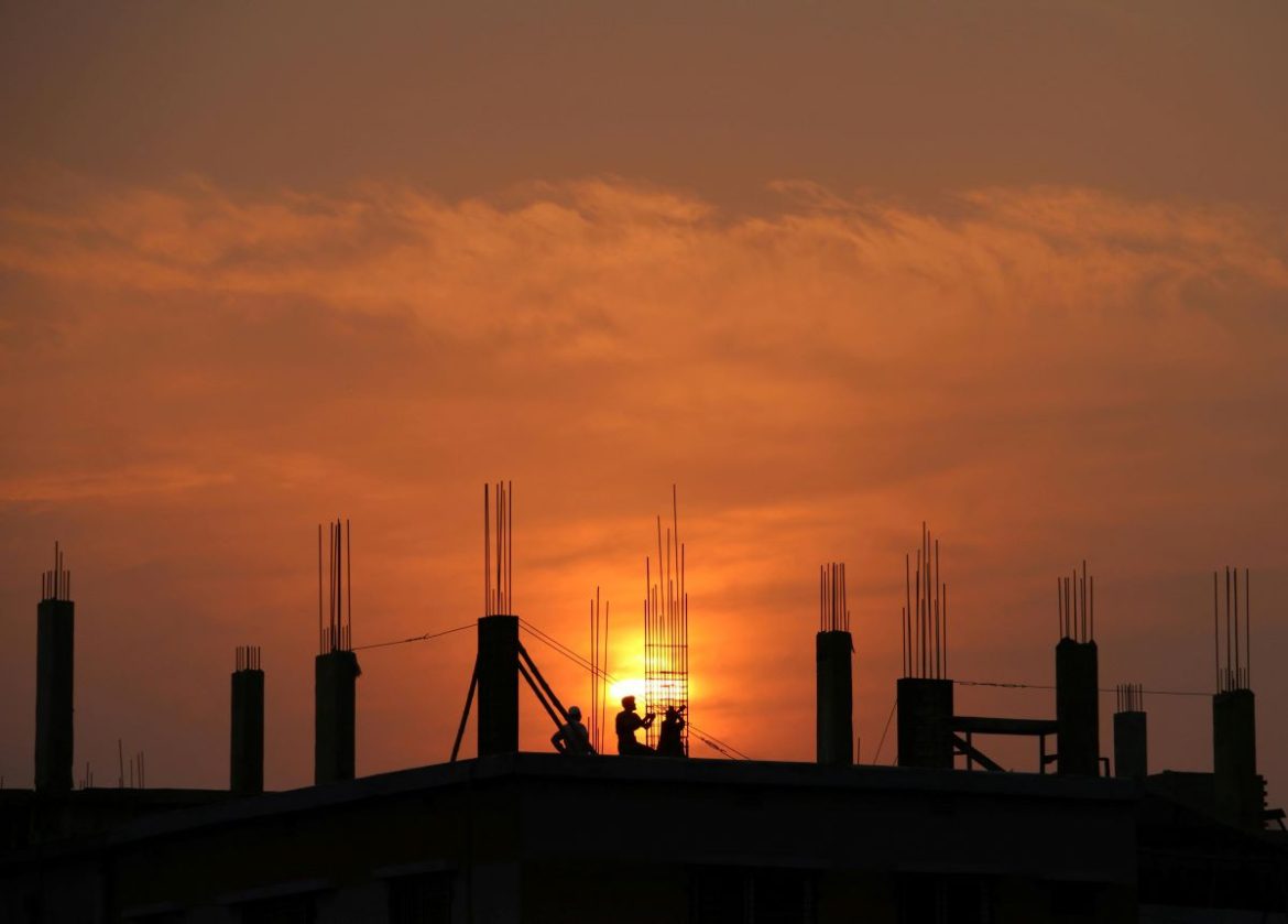 A construction site during sunset